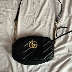 Calfskin Matelasse Small GG Marmont Chain Shoulder Bag Black